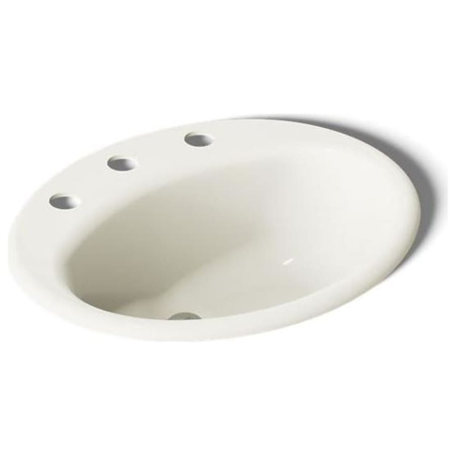 Farmington 19-1/4" Oval Cast Iron Drop In Bathroom Sink with Overflow and 3 Faucet Holes at 8" Centers