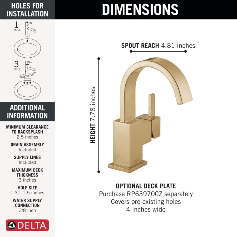 Vero Single Hole Bathroom Faucet with Pop-Up Drain Assembly