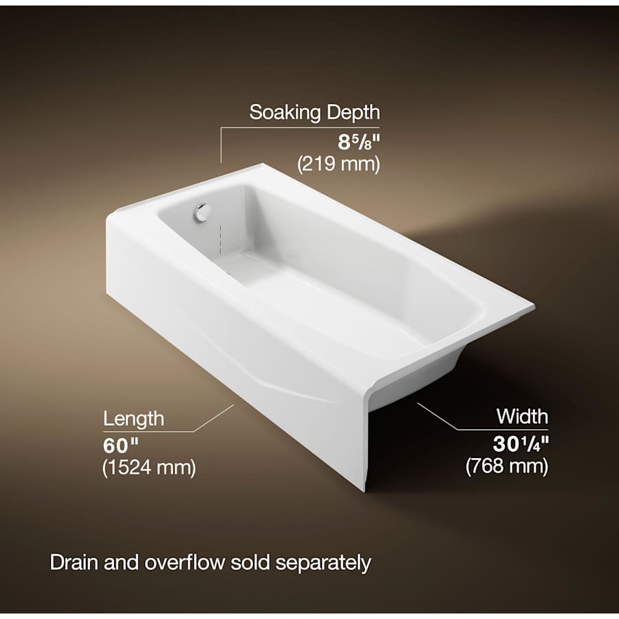 Villager Collection 60" Three Wall Alcove Cast Iron Three Wall Alcove Soaking Bath Tub with Left Hand Drain
