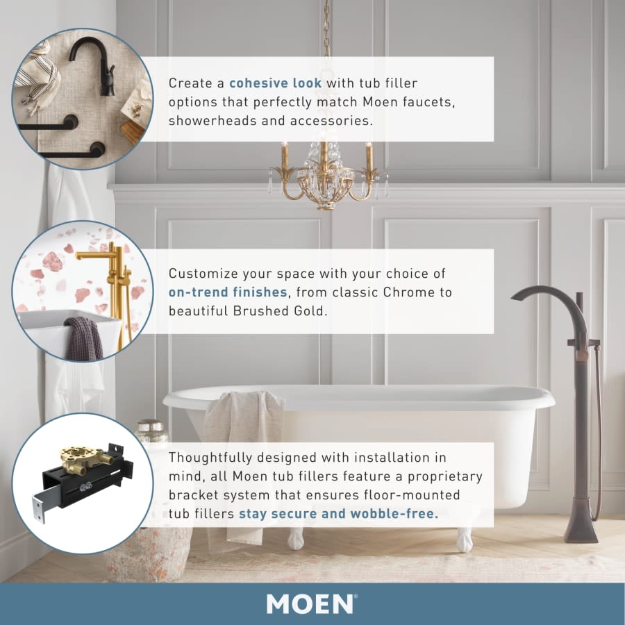Doux Floor Mounted Tub Filler with Built-In Diverter - Includes Hand Shower
