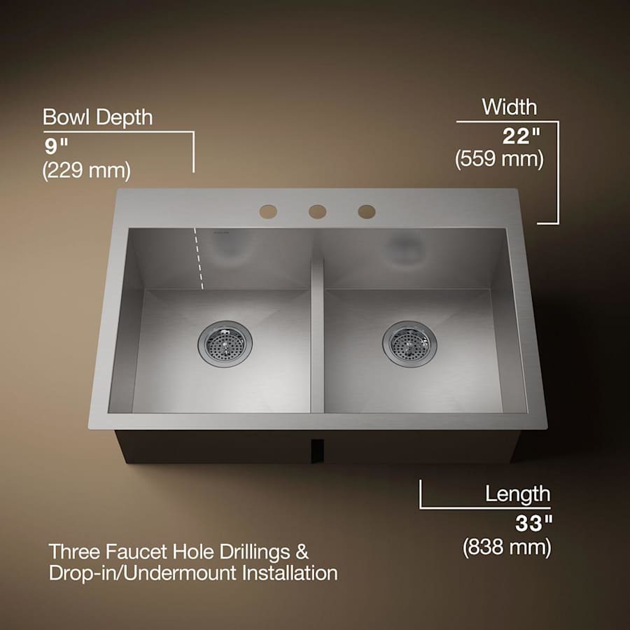 Vault 33" Double Basin Top-Mount/Under-Mount 18-Gauge Stainless Steel Kitchen Sink with Smart Divide
