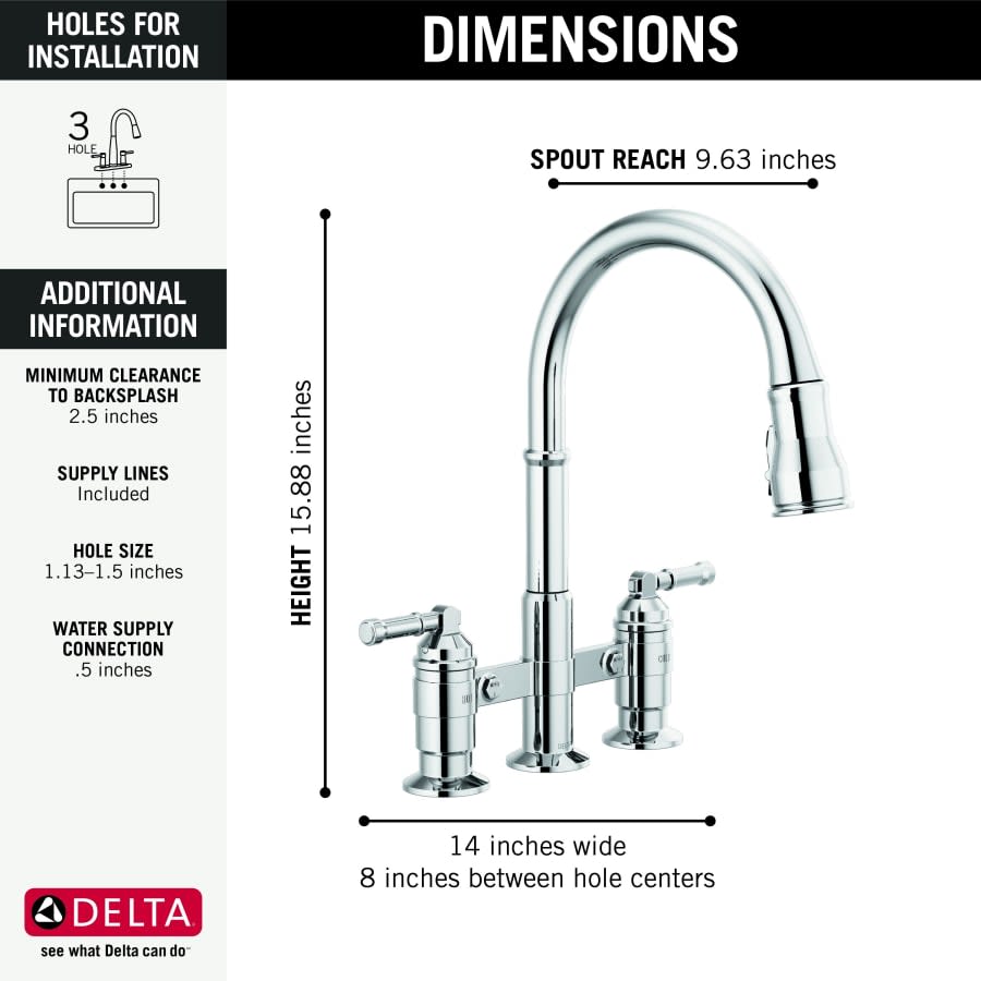 Broderick 1.8 GPM Widespread Bridge Pull Down Kitchen Faucet