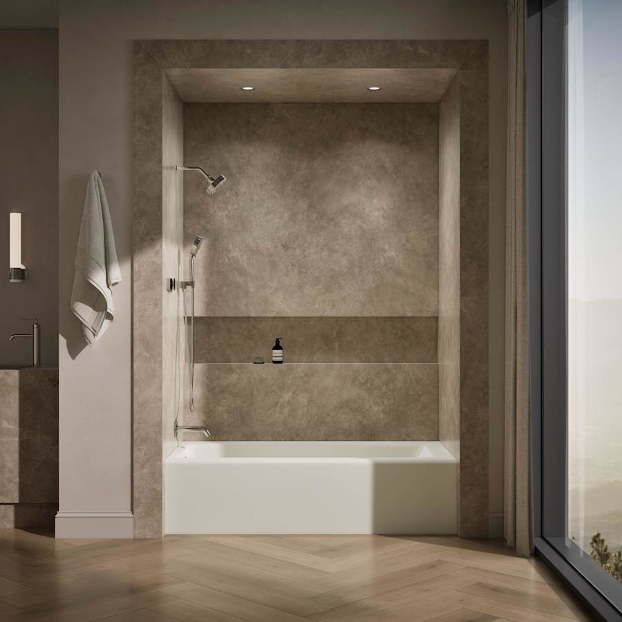Bellwether Bath Tub 66" L x 32" W Cast Iron Soaking for Three Wall Alcove Installations with Integral Apron and Left Drain