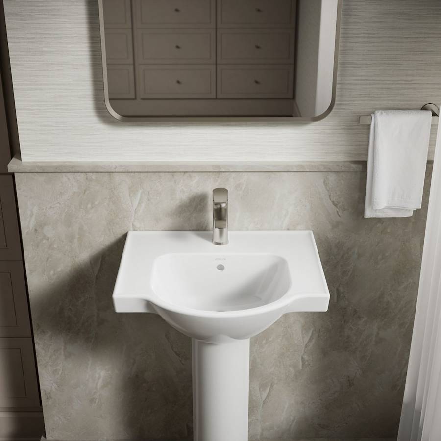 Veer 21" Pedestal Bathroom Sink with One Hole Drilled and Overflow