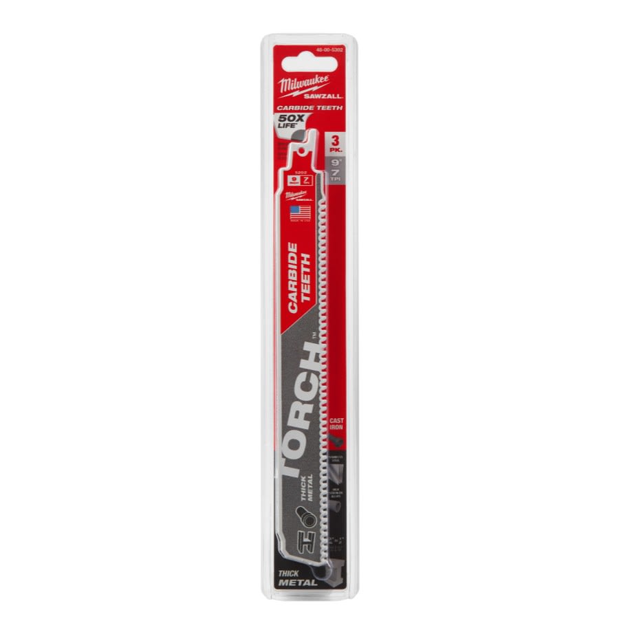 SAWZALL® The Torch™ Carbide Tip Reciprocating Saw Blade, 9 in L, 7 tpi, 0.05 in THK, 3-Pack