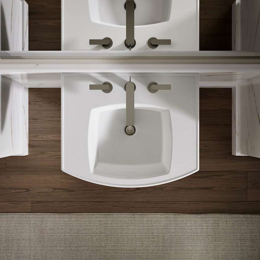 Kelston 24" Rectangular Vitreous China Pedestal Bathroom Sink with Overflow and 3 Faucet Holes at 8" Centers