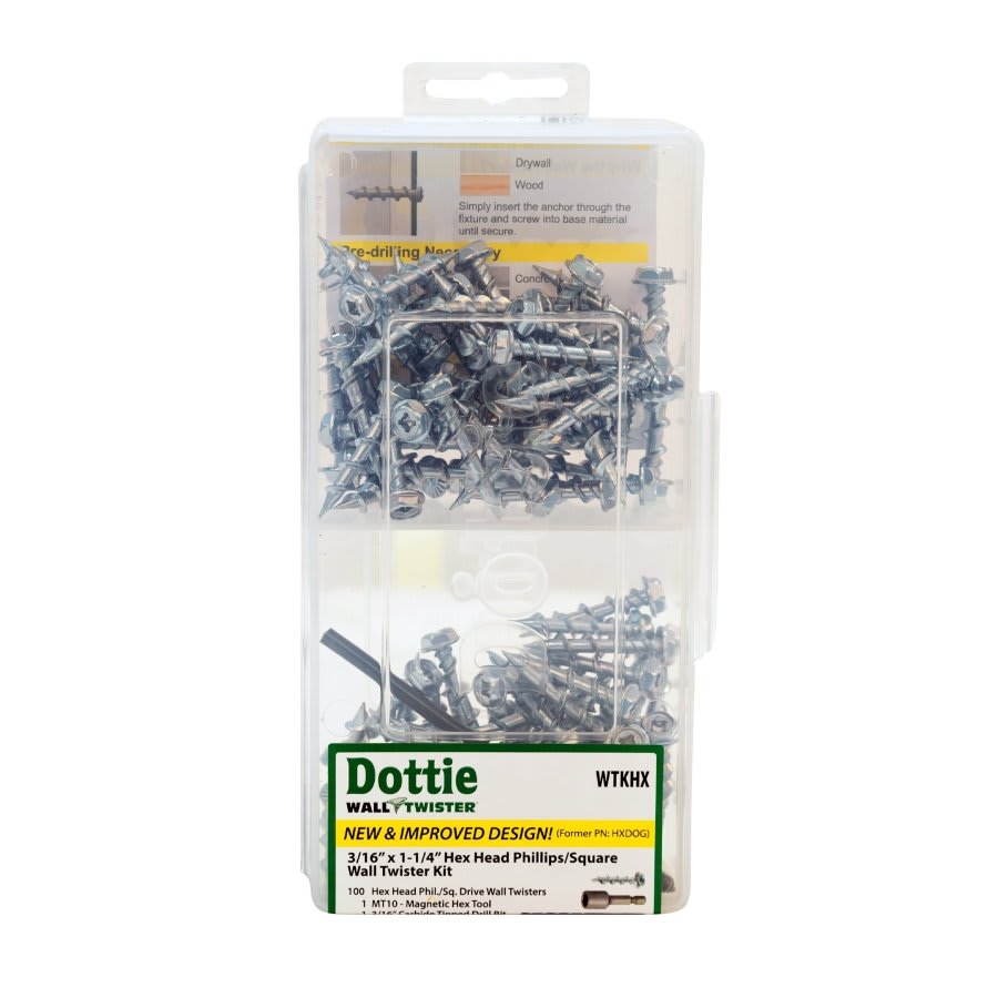 Drywall Screw, 3/16 in, 1-1/4 in L, Hex/Phillips/Square Drive, Zinc Plated