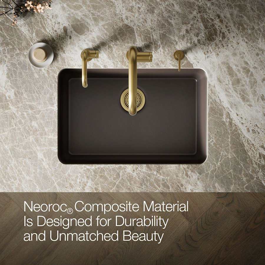 Cairn 27-1/2" Undermount Single Bowl Neoroc Granite Composite Kitchen Sink with Bottom Sink Rack