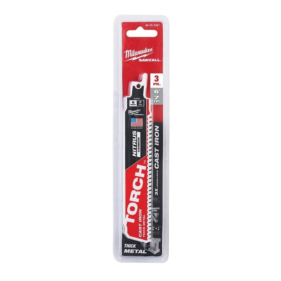 SAWZALL® The Torch™ Carbide Tip Reciprocating Saw Blade, 6 in L, 7 tpi, 0.05 in THK, 3-Pack