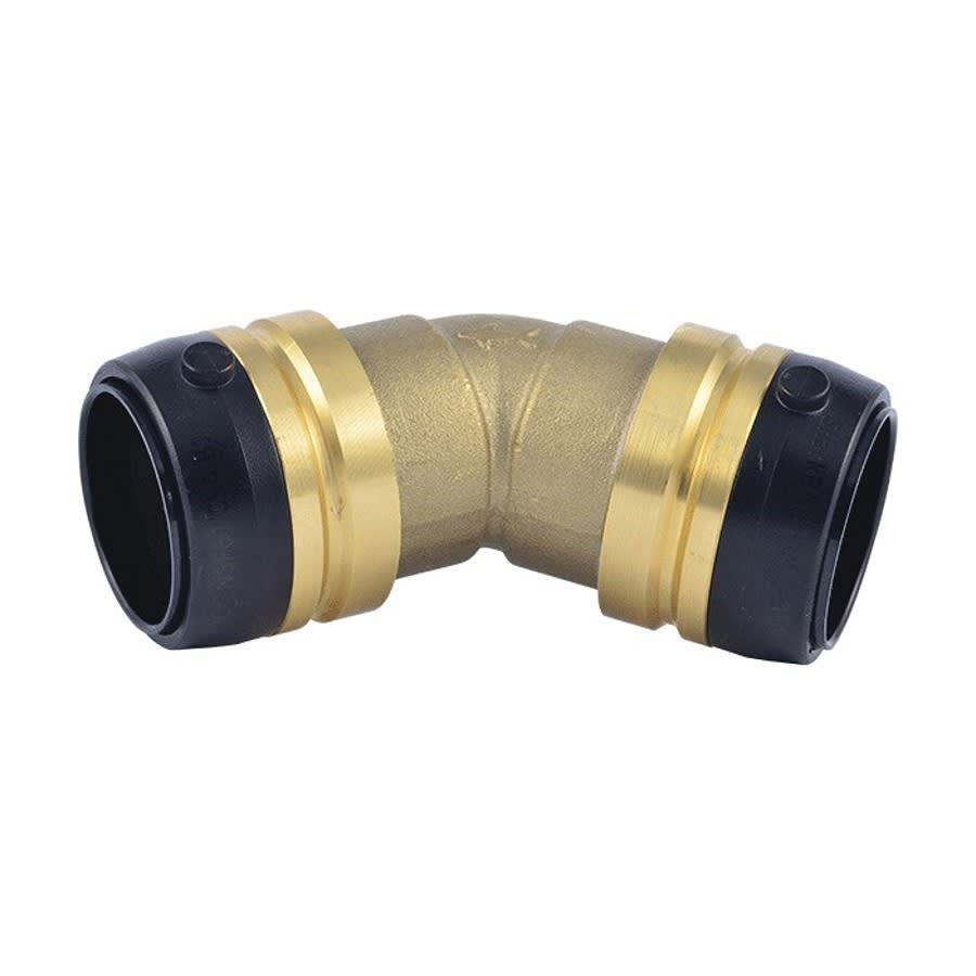 45 deg Elbow, 1-1/4 in, Push, Brass
