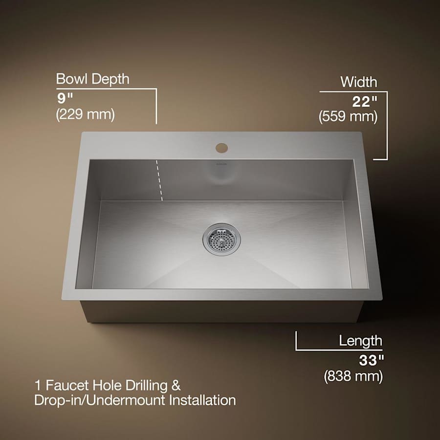 Vault 33" Single Basin Top-Mount/Under-Mount 18-Gauge Stainless Steel Kitchen Sink with SilentShield