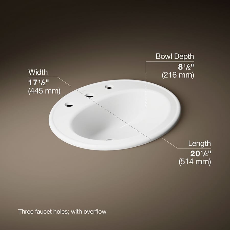 Pennington 16" Drop In Bathroom Sink with 3 Holes Drilled and Overflow