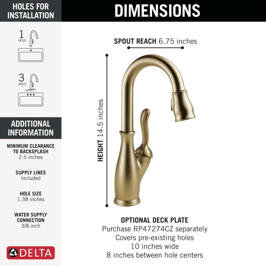 Leland Pull-Down Spray Bar/Prep Faucet with Diamond Seal Technology, Touch Clean, and MagnaTite Docking Technology