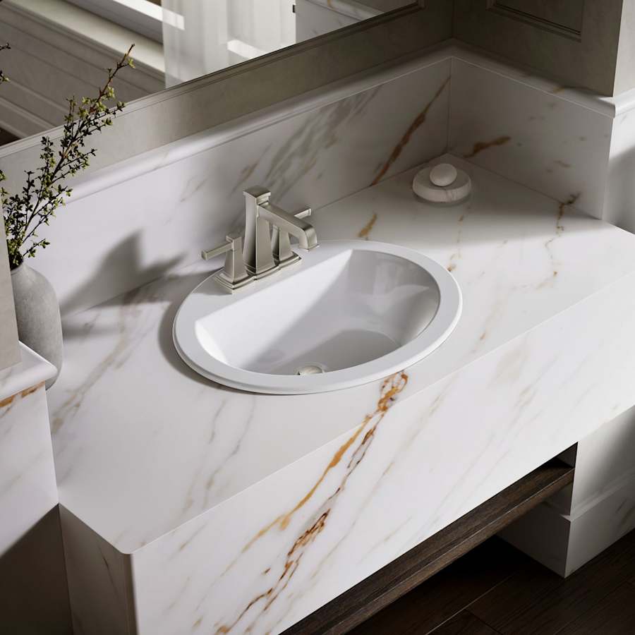 Bryant 20-1/8" Oval Vitreous China Drop In Bathroom Sink with Overflow and 3 Faucet Holes at 4" Centers
