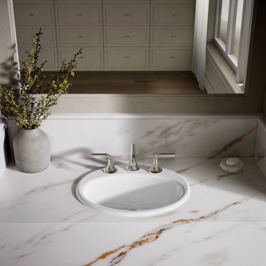 Farmington 19-1/4" Oval Cast Iron Drop In Bathroom Sink with Overflow and 3 Faucet Holes at 8" Centers