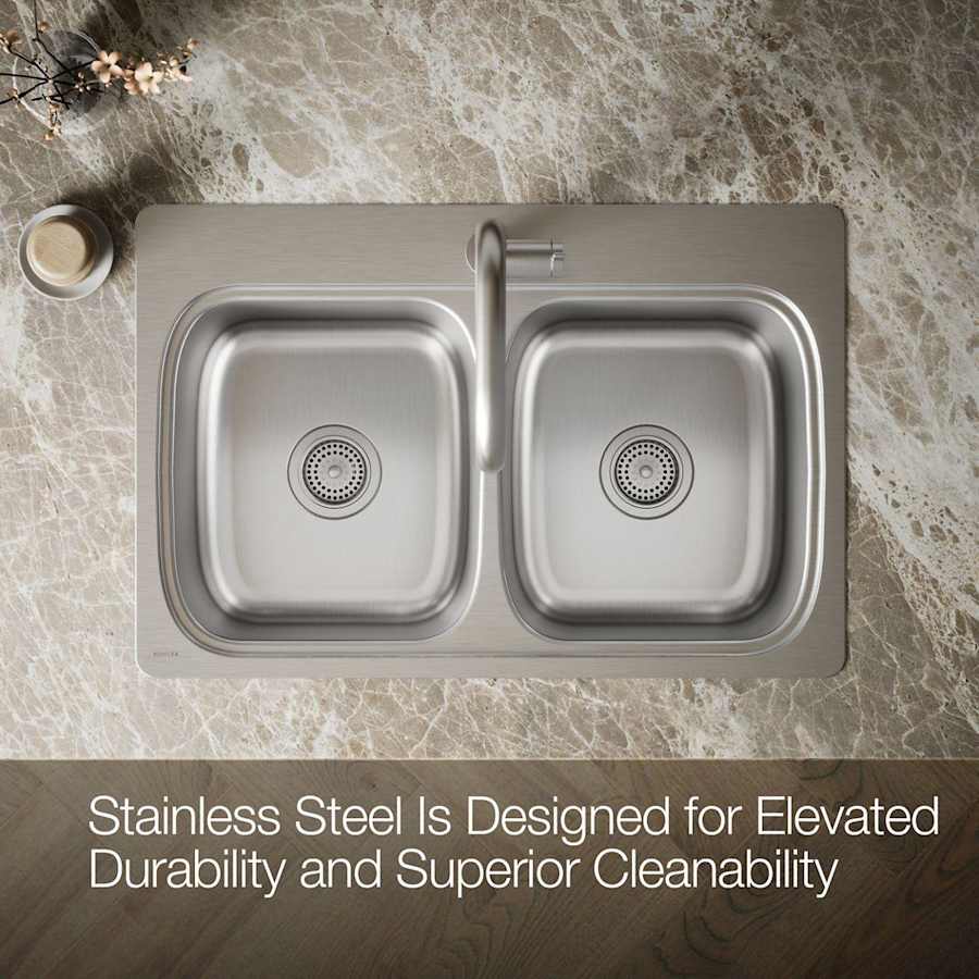 Verse 33" Double Basin Drop In Stainless Steel Kitchen Sink With Single Faucet Hole