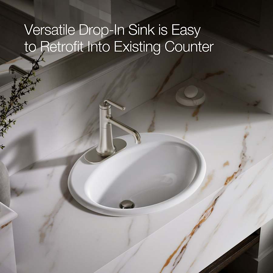 Farmington 19-1/4" Oval Cast Iron Drop In Bathroom Sink with Overflow and Single Faucet Hole