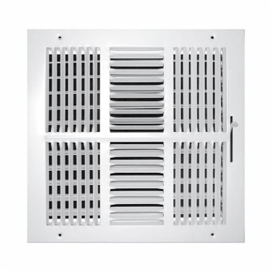 4-Way Down Face Supply Register, 14 x 14 in, 1/2 in Spacing, Multi Shutter Damper, Steel, White