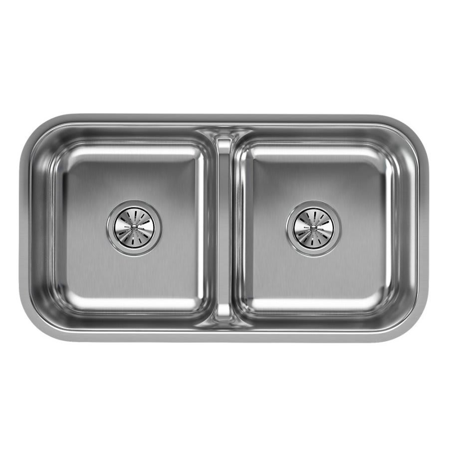 Lustertone™ Classic Double Bowl Kitchen Sink, Under Mount, 32-1/2 x 18-1/8 in, 8 in Bowl Depth, 18 ga Lustrous Satin Steel, Stainless