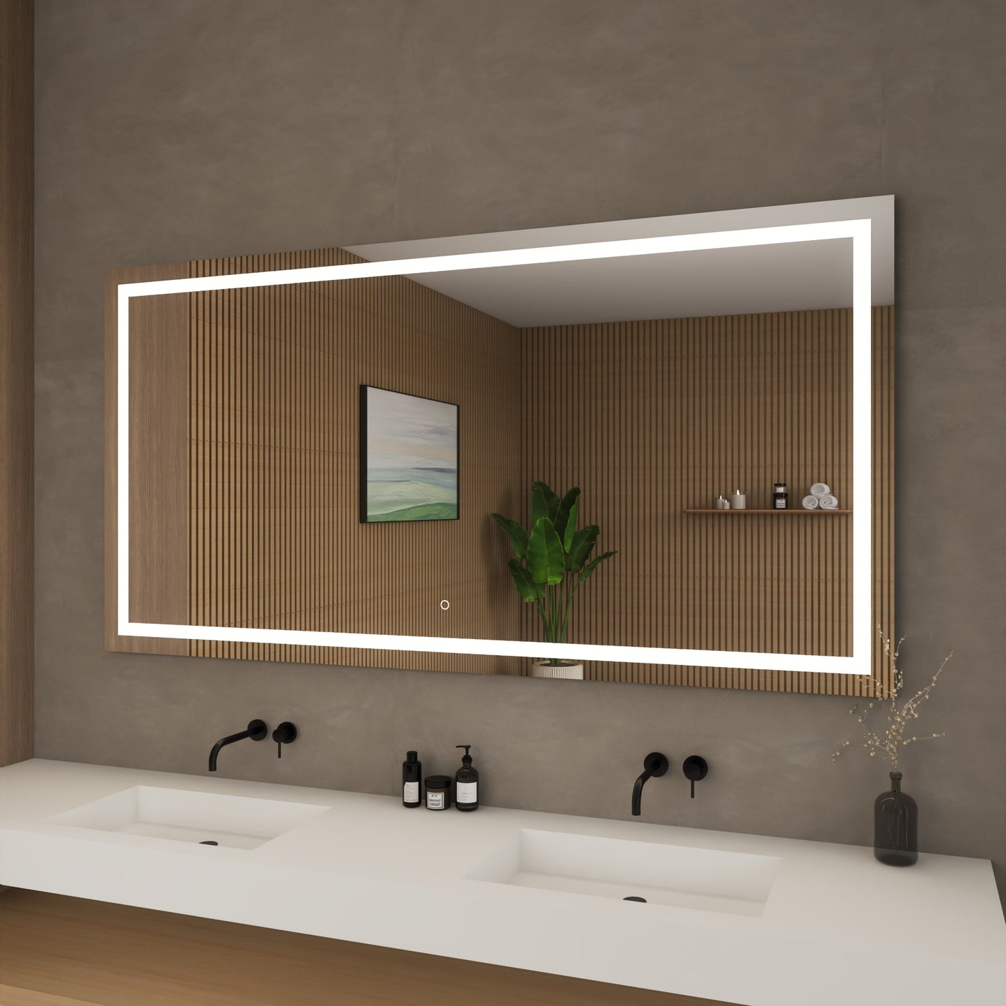Lucia Frameless LED Surface Lighted Bathroom Vanity Mirror with Dimmer and Defogger - 70W x 36H x 1.38D