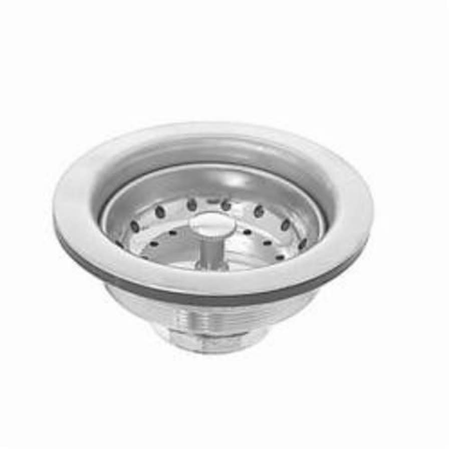 Standard Sink Basket Strainer, Stainless Steel Body and Basket, Rubber Stopper w/ Polished Chromed Plastic Post