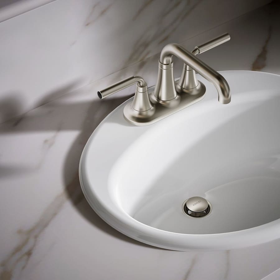 Farmington 19-1/4" Oval Cast Iron Drop In Bathroom Sink with Overflow and 3 Faucet Holes at 4" Centers