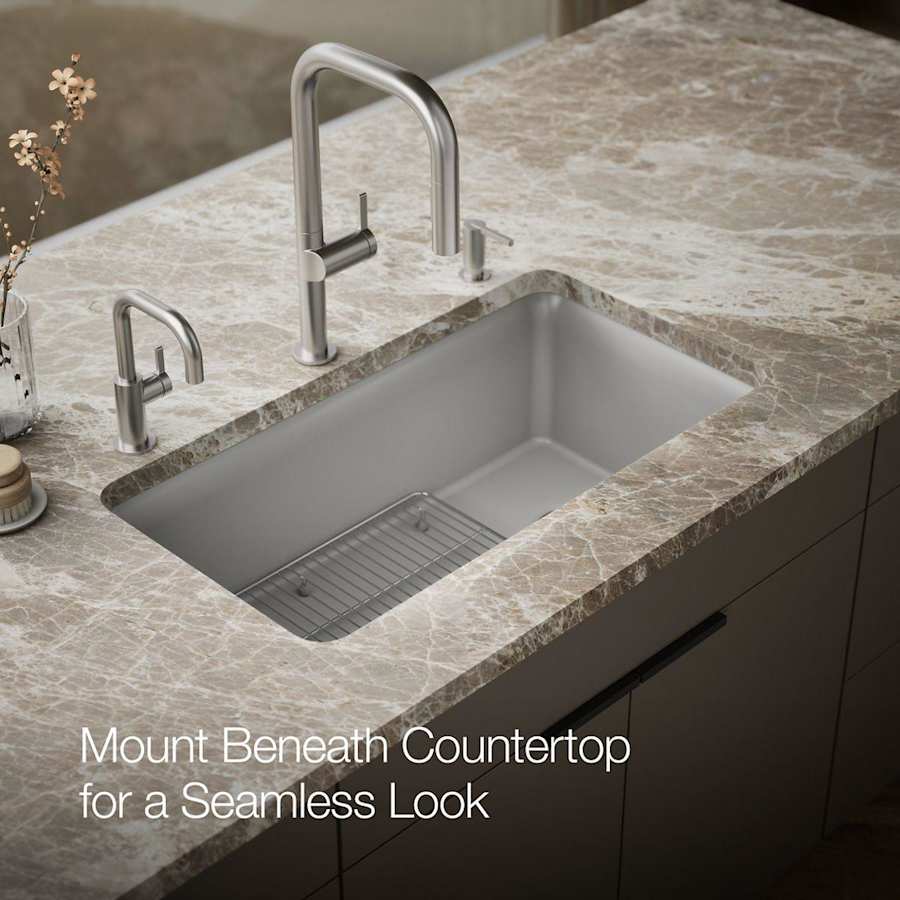 Cairn 33-1/2" Undermount Single Bowl Neoroc Granite Composite Kitchen Sink with Bottom Sink Rack
