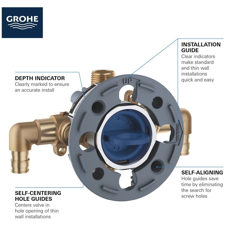 GrohSafe 3.0 Pressure Balance Valve with PEX Cold Expansion Connections, Elbow, and Service Stops