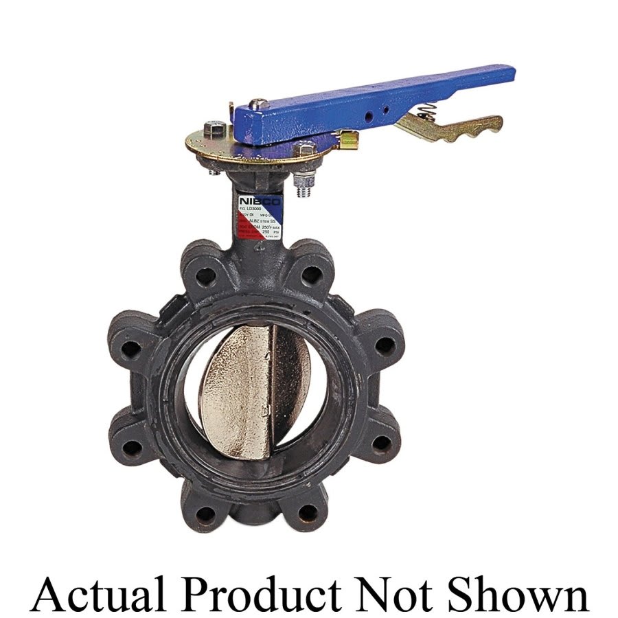 Lug Style Butterfly Valve, Lever Handle, 6 in, Flange, Ductile Iron