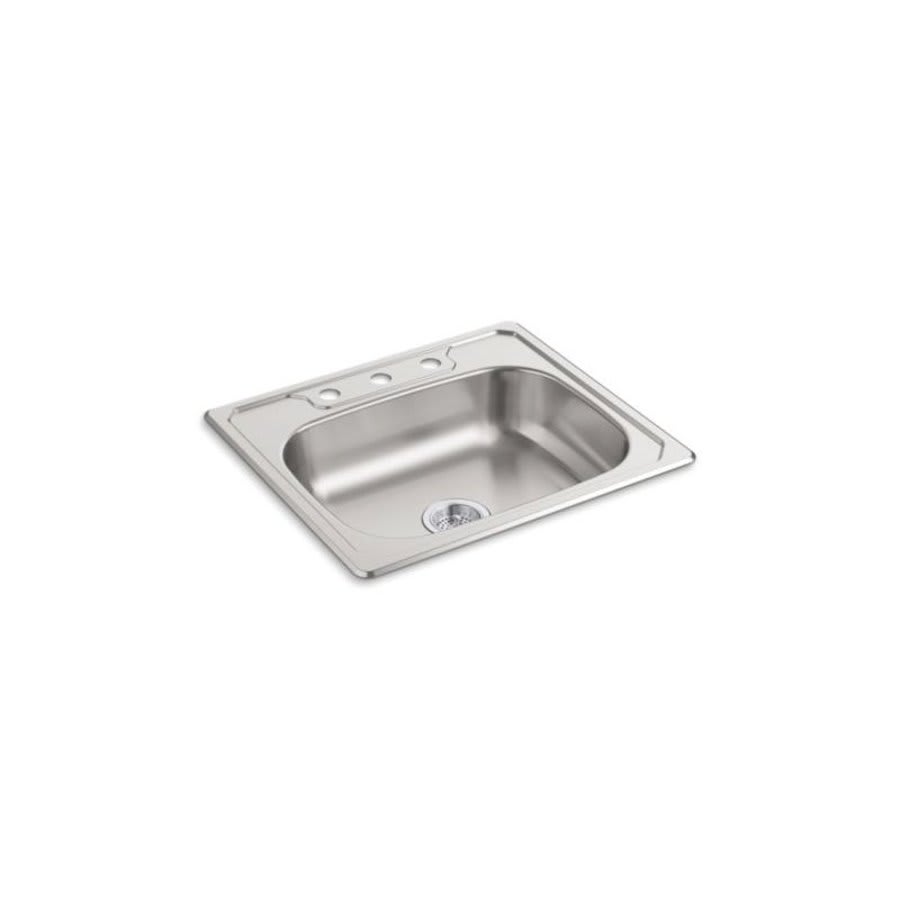 Middleton® Single Bowl Kitchen Sink, Top Mount, ADA, 25 x 22 in, 6 in Bowl Depth, 3-Hole, 20 ga Luster Steel, Stainless