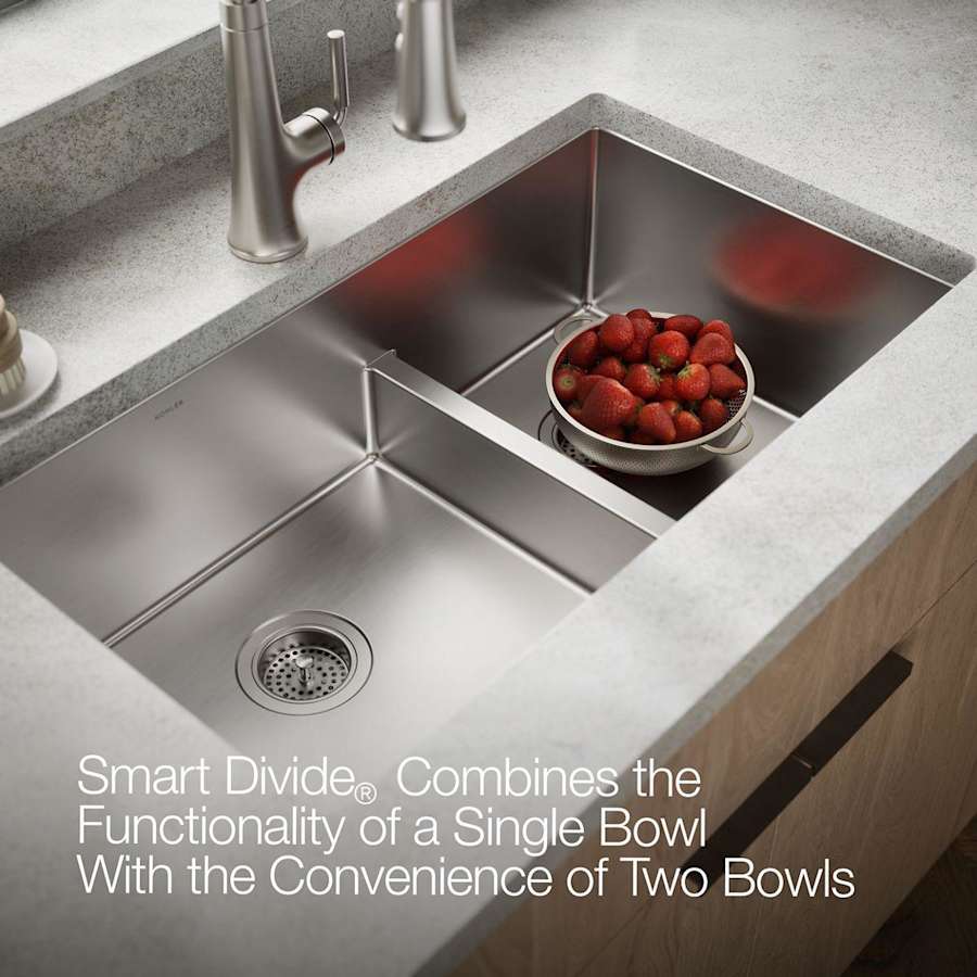 Strive 32" Smart Divide® Under-Mount Large/Medium Double-Bowl Kitchen Sink With Basin Rack