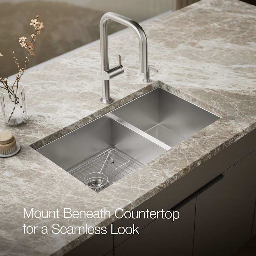 Vault 33" Double Basin Top-Mount/Under-Mount 18-Gauge Stainless Steel Kitchen Sink with SilentShield