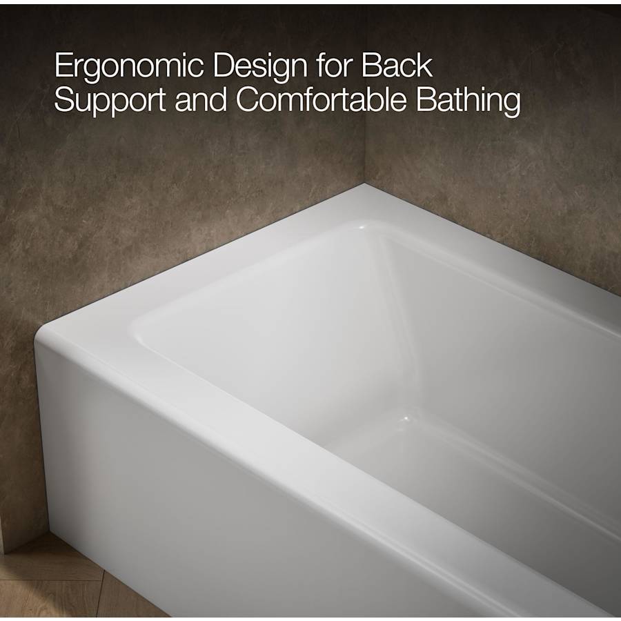 Bellwether Bath Tub 66" L x 32" W Cast Iron Soaking for Three Wall Alcove Installations with Integral Apron and Right Drain