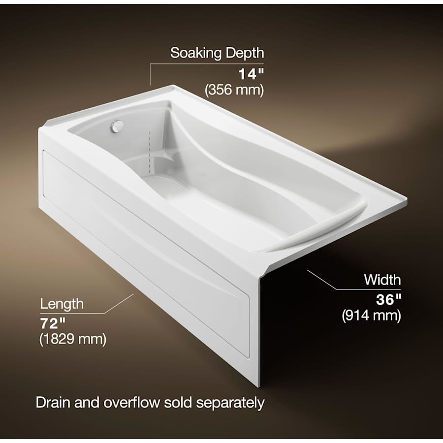 Mariposa Collection 72" Three Wall Alcove Soaking Bath Tub with Left Hand Drain, Apron Front and Integral Tile Flange