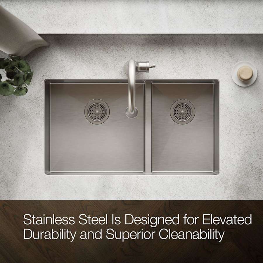 Strive 32" Smart Divide® Under-Mount Large/Medium Double-Bowl Kitchen Sink With Basin Rack