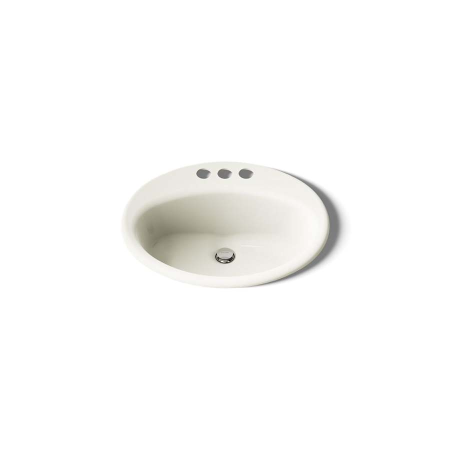 Farmington 19-1/4" Oval Cast Iron Drop In Bathroom Sink with Overflow and 3 Faucet Holes at 4" Centers