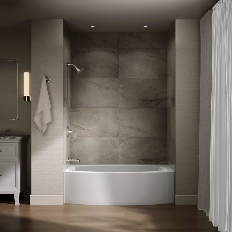 Expanse Bath Tub 60" x 30" - 36" Acrylic Soaking for Three Wall Alcove Installations with Integral Curved Apron and Left Drain