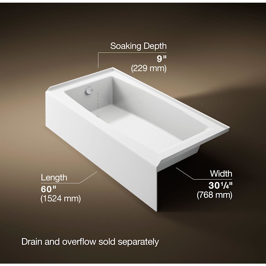Entity 60" x 30" Three Wall Alcove Acrylic Soaking Tub with Left Drain