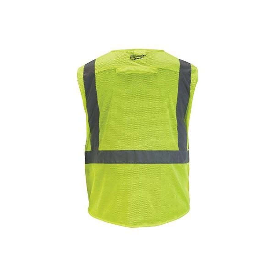 Non-Breakaway Mesh Safety Vest, L/XL, Hi-Viz Yellow, 600D Woven, Hook and Loop/Zipper Closure, 9 Pockets, ANSI Class Class 2, ANSI 107-15 Type R