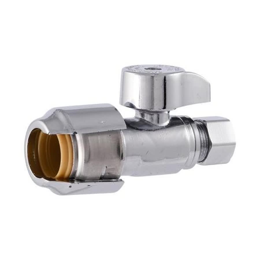 Quarter Turn Straight Stop, 1/2 x 3/8 in, Push x Comp, Chrome