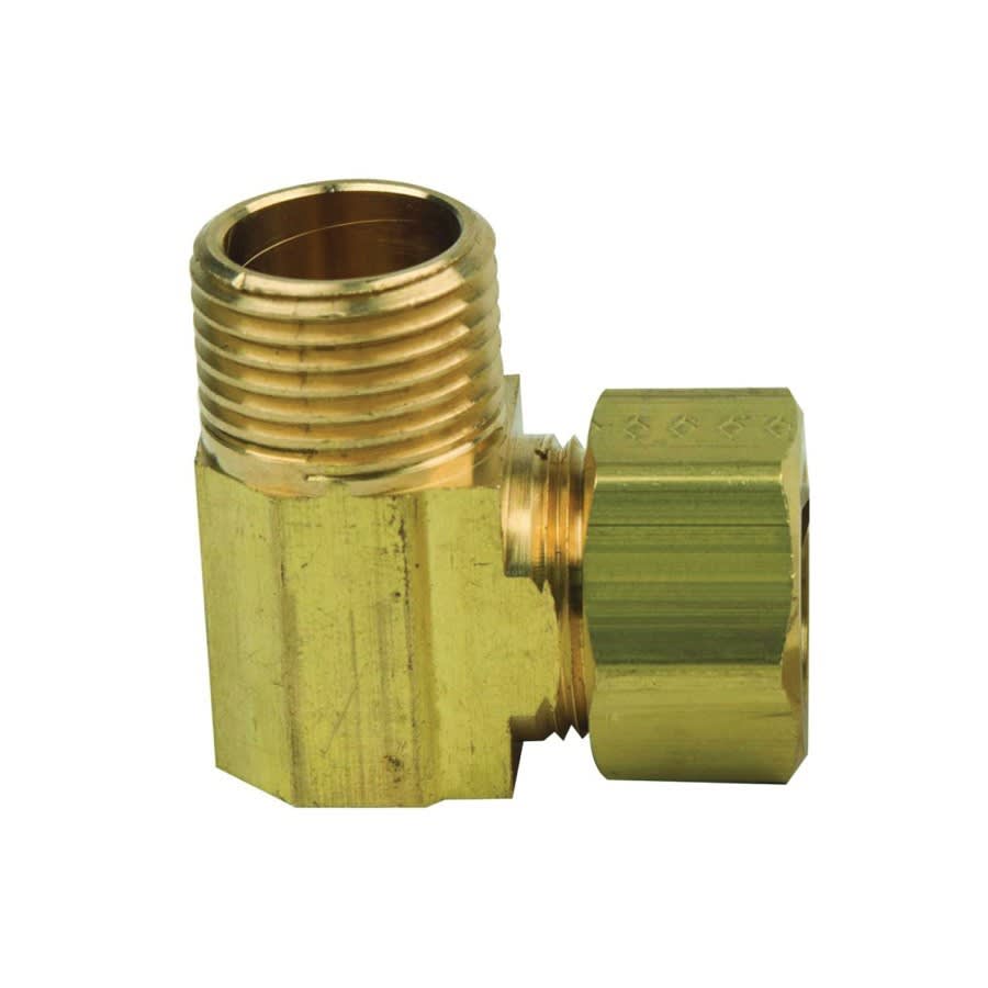 90 deg Elbow, 5/8 x 1/2 in, Comp x MNPT, Brass, Rough Brass, Domestic