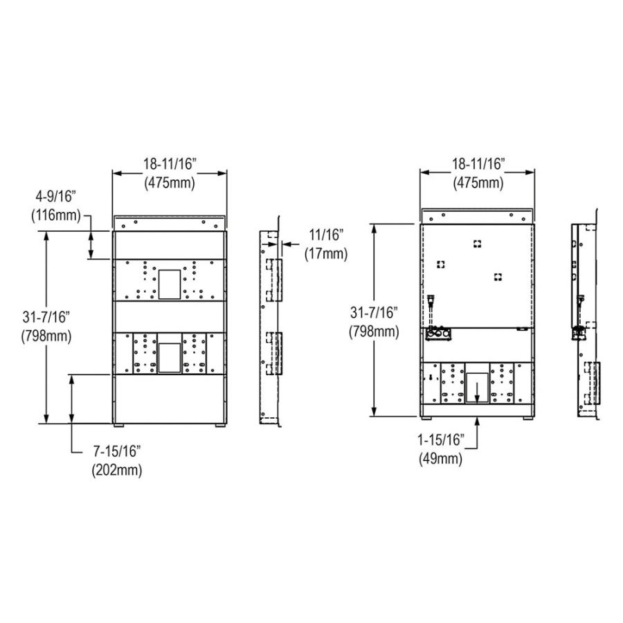 Mounting Frame for Bi-level In-Wall Non-refrigerated Bottle Filling Stations With Integral Fountain