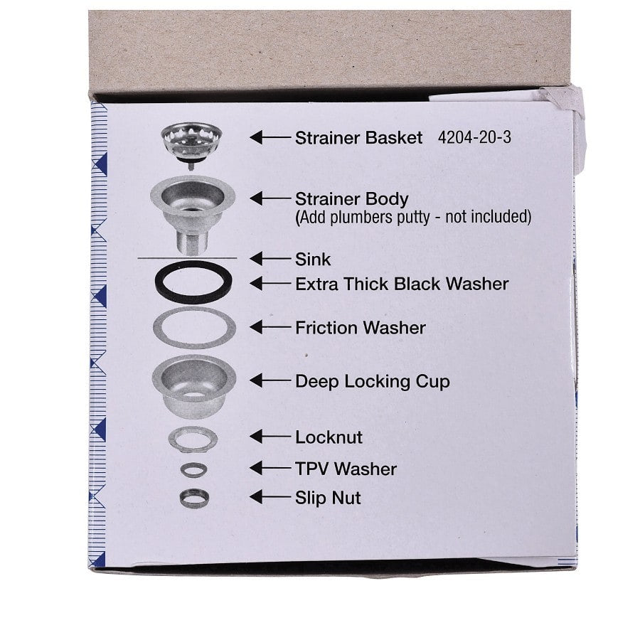 Basket Strainer, 3-3/4 in OAL, Stainless Steel, Polished Chrome