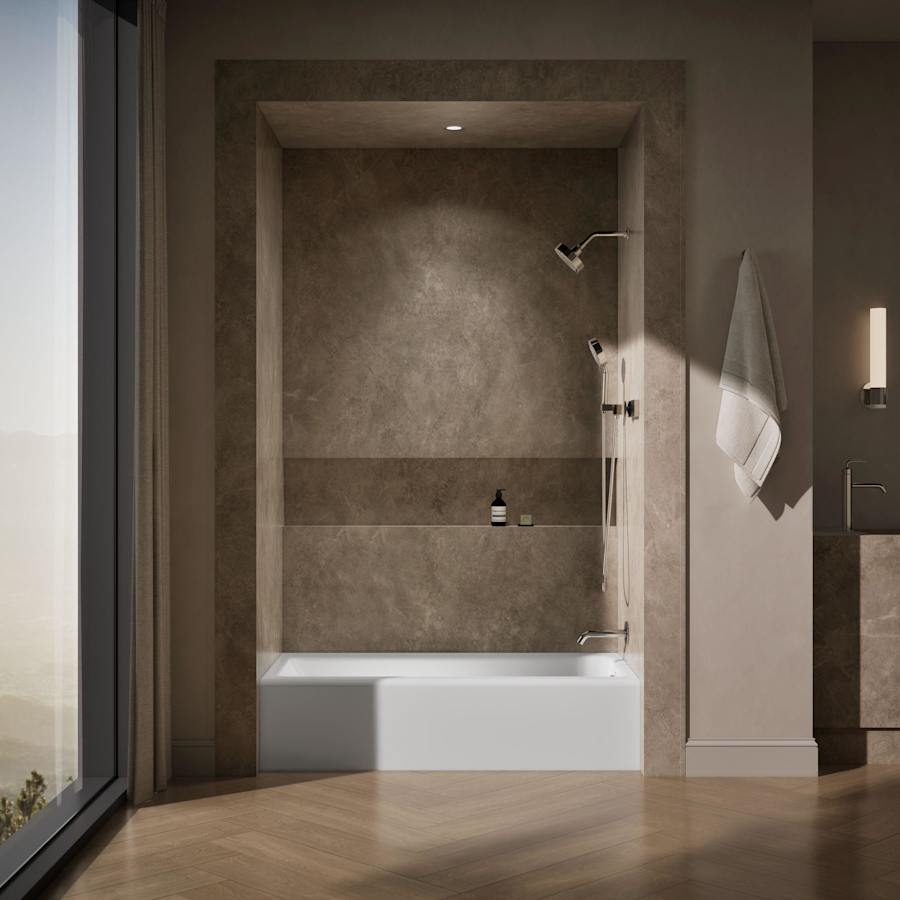 Bellwether Bath Tub 60" L x 30 1/4" W Cast Iron Soaking for Three Wall Alcove Installations with Integral Apron and Right Drain
