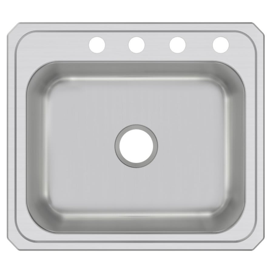 Celebrity Single Bowl Kitchen Sink, Top Mount, 25 x 22 in, 6-3/4 in Bowl Depth, 4-Hole, 20 ga Brushed Satin Steel, Stainless