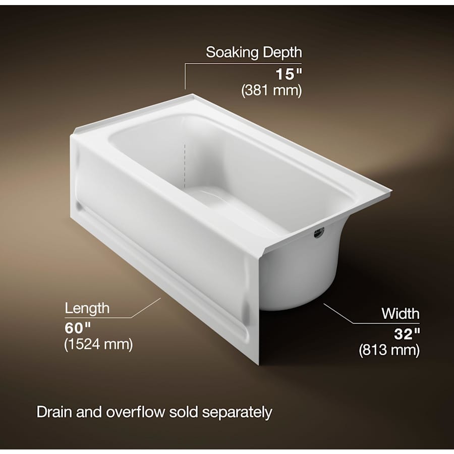 Bancroft Collection 60" Three Wall Alcove Soaking Bath Tub with Right Hand Drain