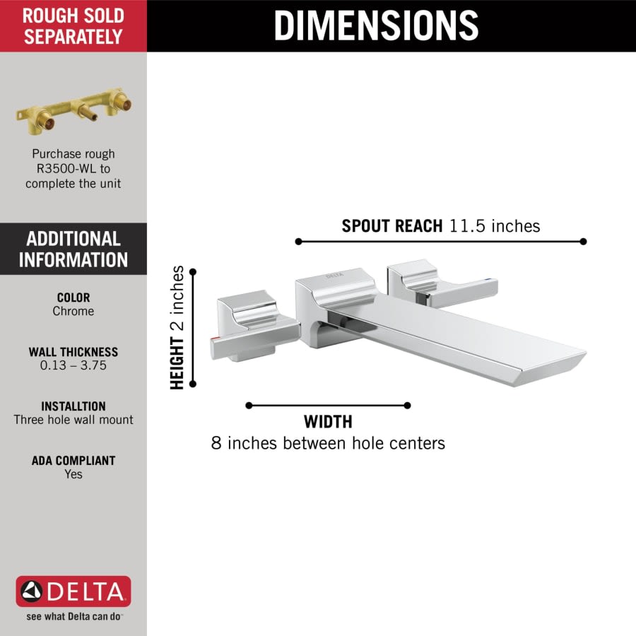 Pivotal Double Handle Wall Mounted Tub Filler Trim - Less Rough In