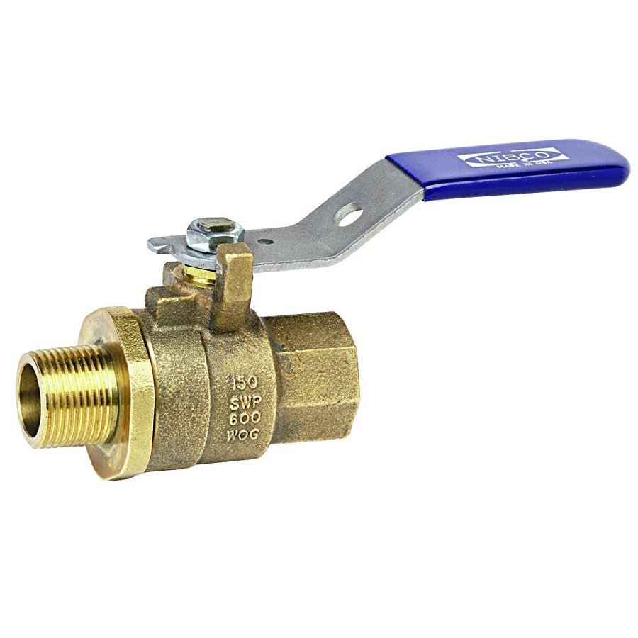 2-Piece Ball Valve, 1/4 in, FNPT x MNPT, Full Port, Plated Brass Ball, Bronze