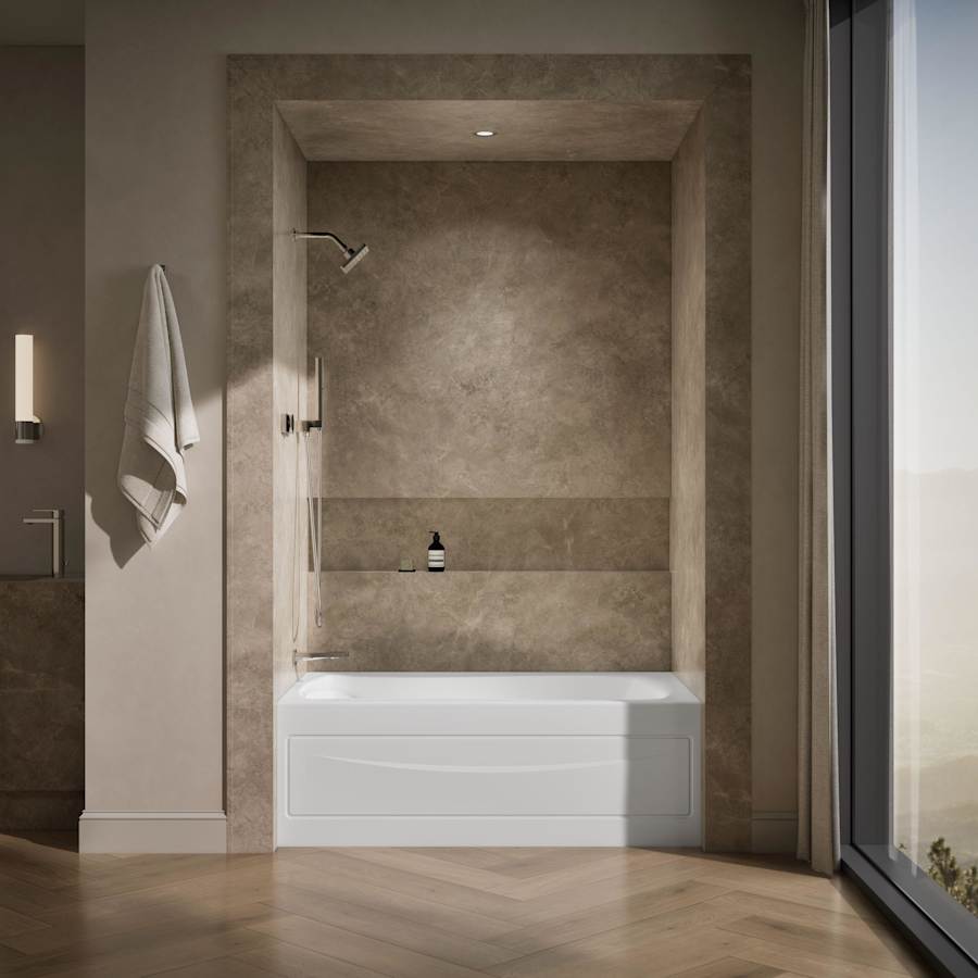 Mariposa Collection 60" Three Wall Alcove Soaking Bath Tub with Left Hand Drain, Apron, Tile Flange and Textured Bottom