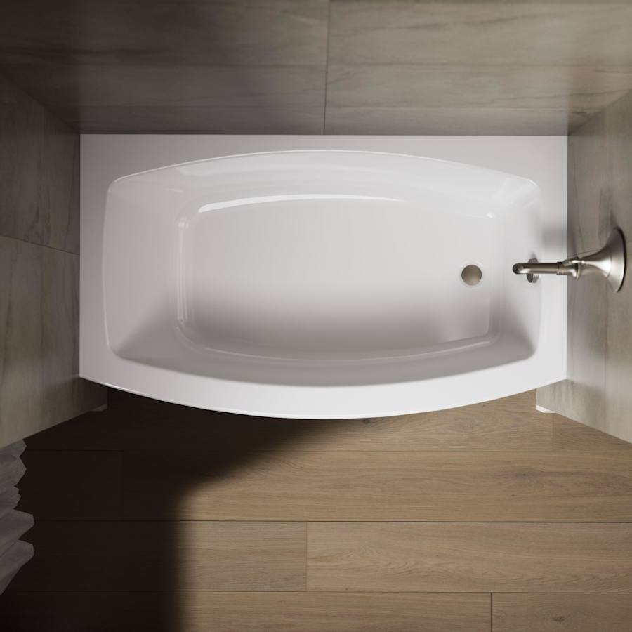 60" Three Wall Alcove Curved Apron Soaking Tub with Right Hand Drain